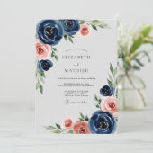 Navy Blue Romantic Peony Wedding 招待状 (スタンド正面)