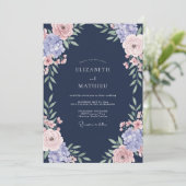 Navy Blue Romantic Rose Wedding 招待状 (スタンド正面)