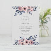 Navy Blue Romantic Watercolor Wedding 招待状 (スタンド正面)