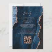 Navy Blue Rose Gold Agate Script QR Code Wedding 招待状 (裏面)