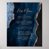 Navy Blue Rose Gold Agate Script Wedding Bar Menu  ポスター (正面)