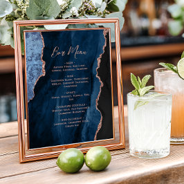 Navy Blue Rose Gold Agate Script Wedding Bar Menu ポスター