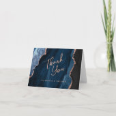 Navy Blue Rose Gold Agate Script Wedding Thank You カード (正面)