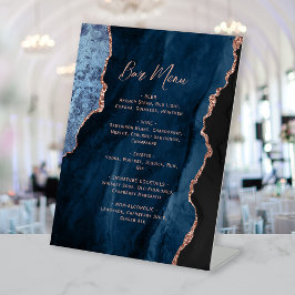 Navy Blue Rose Gold Agate Wedding Bar Menu 台座サイン