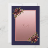 Navy Blue Rose Gold Floral wedding Save the Date 招待状 (裏面)