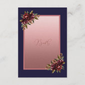 Navy Blue Rose Gold Script Burgundy floral wedding エンクロージャーカード (裏面)