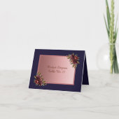 Navy Blue Rose Gold script  pink Floral Guest Card サンキューカード (正面)