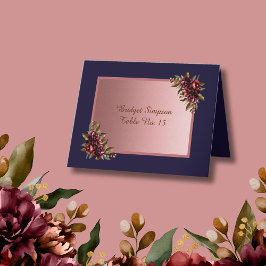 Navy Blue Rose Gold script  pink Floral Guest Card サンキューカード