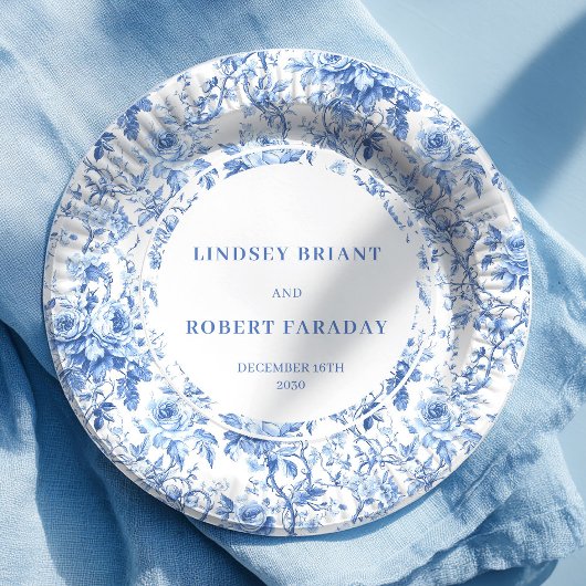 Navy Blue Roses Chic Wedding Paper Plates ペーパープレート