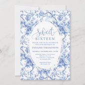 Navy Blue Roses Digital Floral Sweet Sixteen 招待状 (正面)