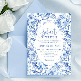 Navy Blue Roses Digital Sweet Sixteen Invitation 招待状