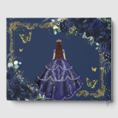 Navy Blue Roses Floral Princess Gold Quinceanera  ゲストブック (裏面)