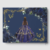 Navy Blue Roses Floral Princess Gold Quinceanera ゲストブック (裏面)
