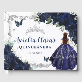 Navy Blue Roses Floral Princess Quinceañera 15 16 ゲストブック