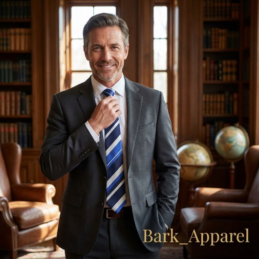 Navy Blue & Royal Blue Diagonal Stripe Modern ネクタイ