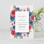 Navy Blue Ruby Blossoming Spring Wedding 招待状 (スタンド正面)