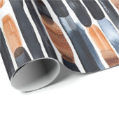 Navy Blue Rust Orange Stripes Birthday ラッピングペーパー (ロールコーナー)