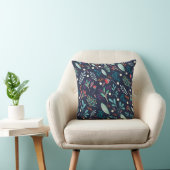 Navy Blue Rustic Floral Folk Art Pattern Pillow クッション (椅子)