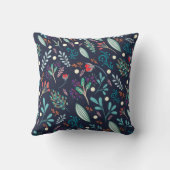 Navy Blue Rustic Floral Folk Art Pattern Pillow クッション (裏面)