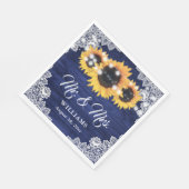 Navy Blue Rustic Sunflower Wood Lace Wedding スタンダードランチョンナプキン (角)