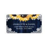 Navy Blue Rustic Wood Lace Sunflower Address ラベル (正面)