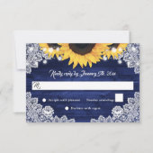 Navy Blue Rustic Wood Lace Sunflower Wedding 出欠カード (正面)