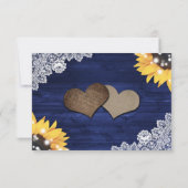Navy Blue Rustic Wood Lace Sunflower Wedding 出欠カード (裏面)