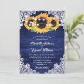 Navy Blue Rustic Wood Lace Sunflower Wedding 招待状 (スタンド正面)