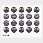 Navy Blue Rustic Wood Lights Sunflower Wedding ラウンドシール (シート)