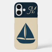 navy blue sailboat & Monogram Beige Coastal home Case-Mate iPhoneケース (裏面)