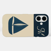 navy blue sailboat & Monogram Beige Coastal home Case-Mate iPhoneケース (裏面 (横))