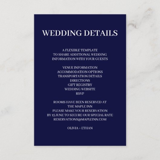 Navy Blue Scandinavian Minimal Wedding Design エンクロージャーカード (正面)