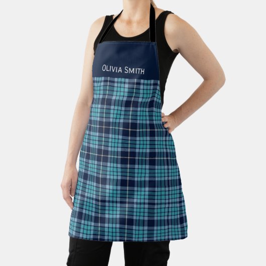 Navy Blue Scottish Tartan Pattern エプロン (インサイチュ)