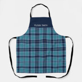 Navy Blue Scottish Tartan Pattern エプロン (正面)