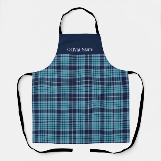 Navy Blue Scottish Tartan Pattern エプロン (正面)