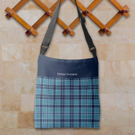 Navy Blue Scottish Tartan Pattern クロスボディバッグ