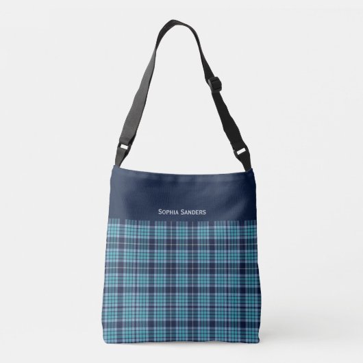 Navy Blue Scottish Tartan Pattern クロスボディバッグ (裏面)