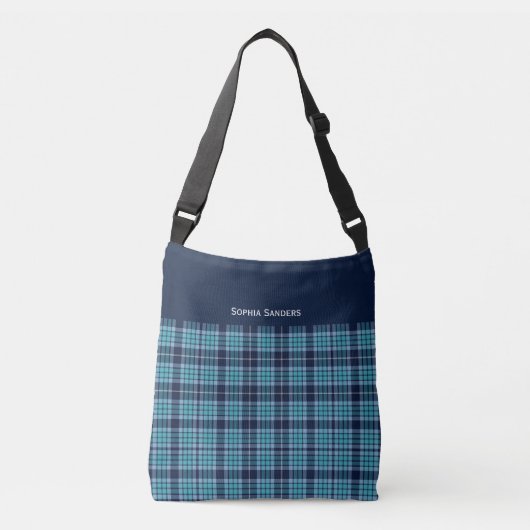 Navy Blue Scottish Tartan Pattern クロスボディバッグ (正面)