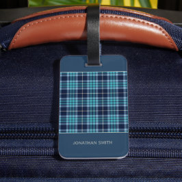 Navy Blue Scottish Tartan Pattern ラゲッジタグ