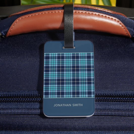 Navy Blue Scottish Tartan Pattern ラゲッジタグ (裏面インサイチュ4)