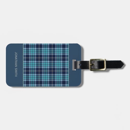Navy Blue Scottish Tartan Pattern ラゲッジタグ (正面横)