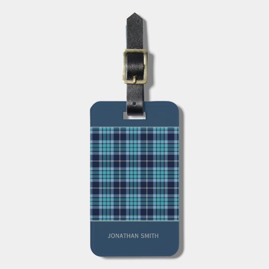 Navy Blue Scottish Tartan Pattern ラゲッジタグ (正面縦)