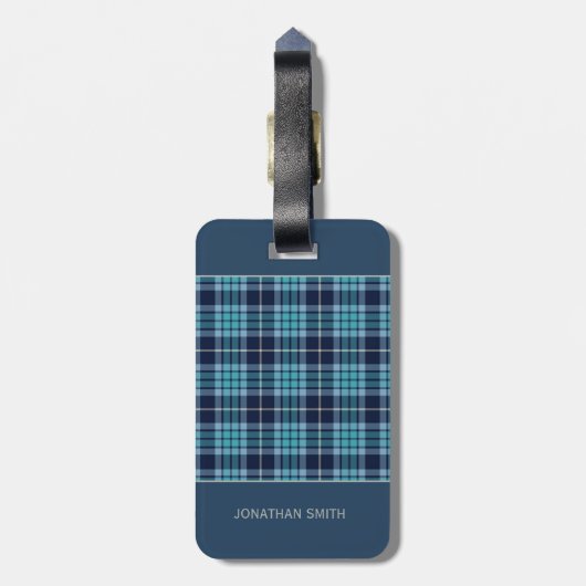 Navy Blue Scottish Tartan Pattern ラゲッジタグ (裏面縦)