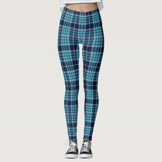 Navy Blue Scottish Tartan Pattern レギンス (正面)