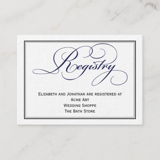 Navy Blue Scriptの登結婚録情報カード エンクロージャーカード (正面)