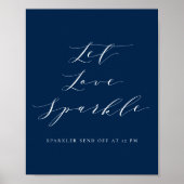 Navy Blue Script Let Love Sparkle 結婚's ポスター (正面)