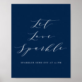 Navy Blue Script Let Love Sparkle 結婚's ポスター