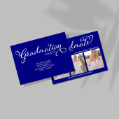 Navy Blue Script Photo Collage Graduation Card 招待状