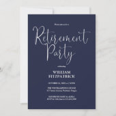 Navy Blue Script Photo Retirement Party 招待状 (正面)