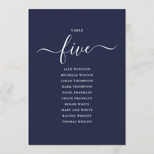 Navy Blue Script Table Number 5 Seating Chart 招待状 (裏面)